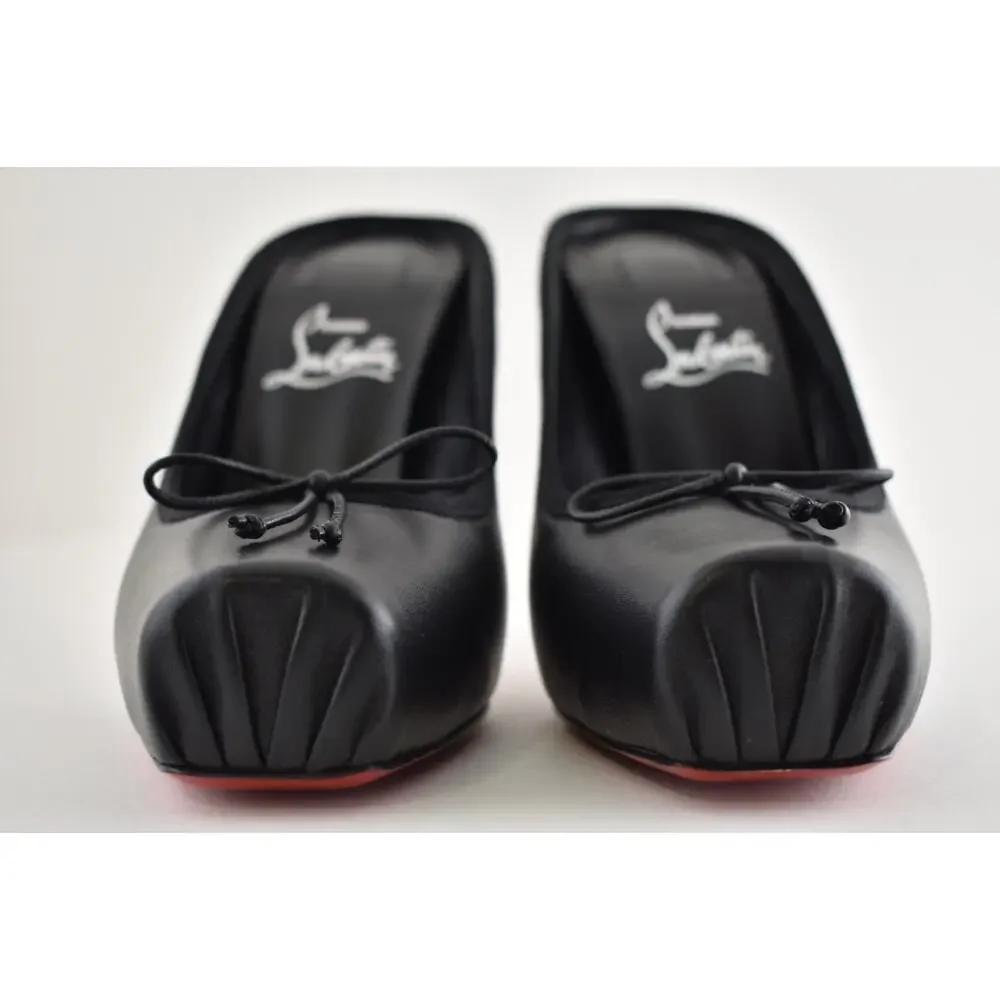Christian Louboutin Cassia Mule 100 Black Leather Ballet Slip On Heel Pump 36.5